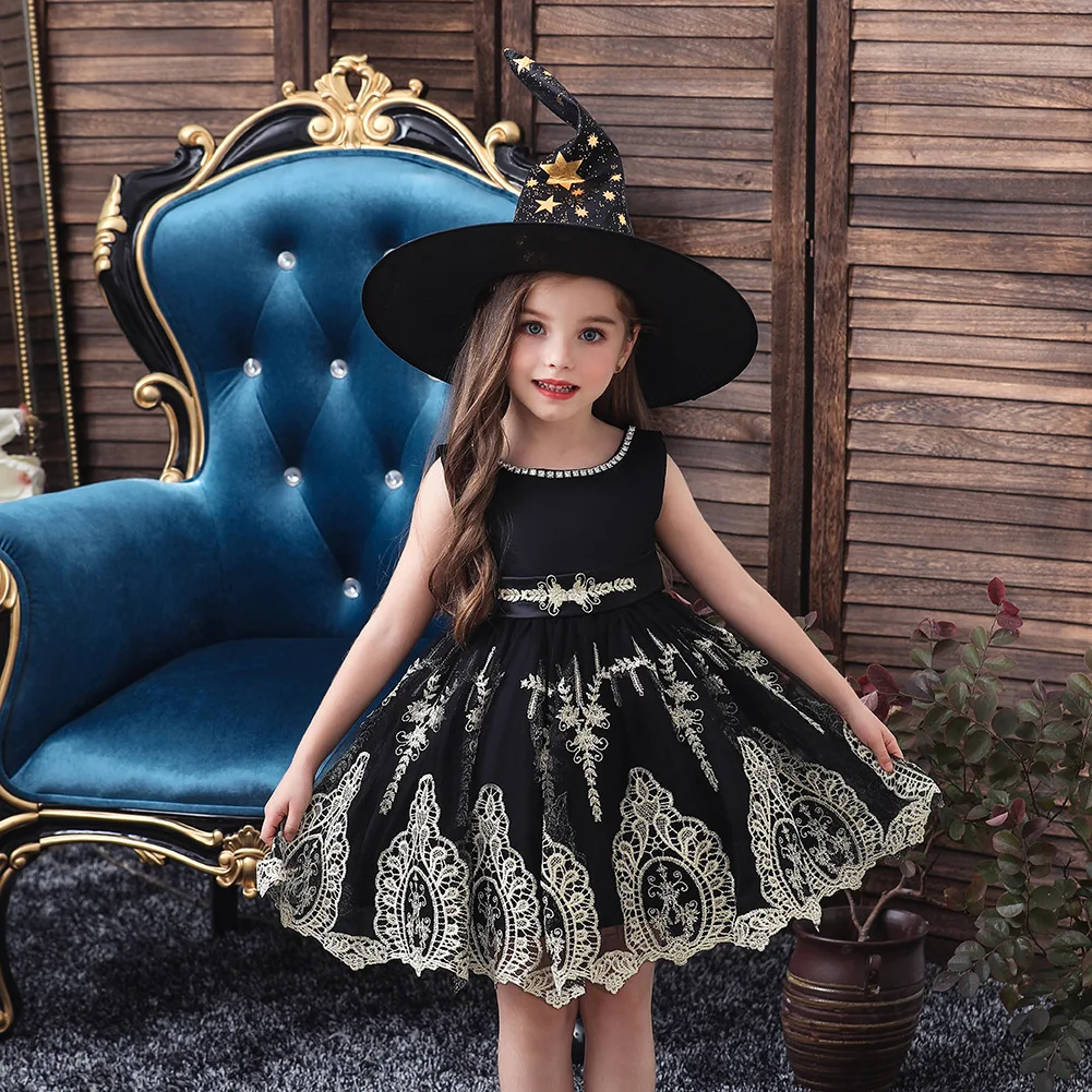 Sleeveless High Waist Tulle Printed Princess Flower Girl Dresses Wedding Party Ball First Communion Dresses Birthday Present