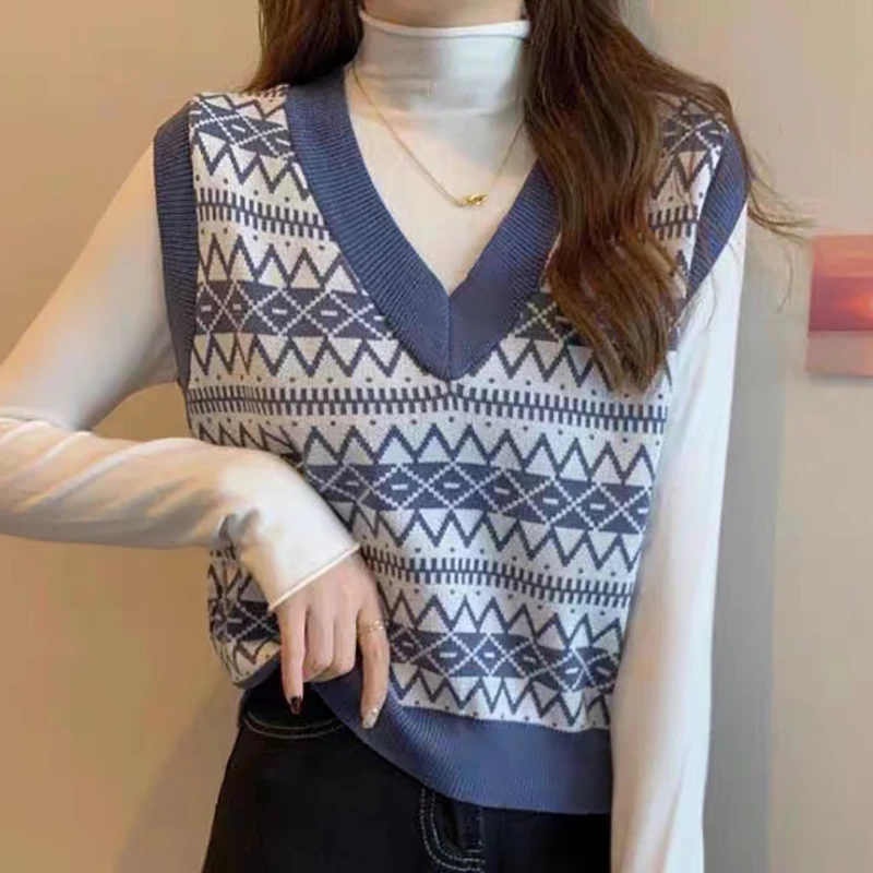 

Женский вязаный жилет ITOOLIN осенне-зимний с принтом «аргайл», без рукавов, с V-образным вырезом, свободный пуловер, повседневный офисный жилет, 2026