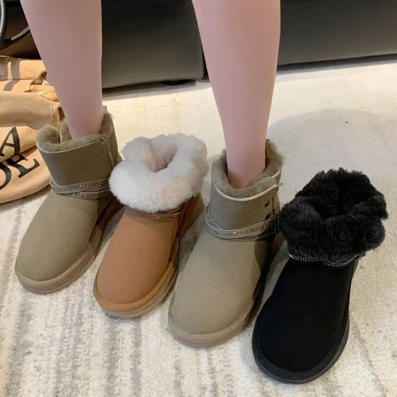 2024 NEW Australia Women Designer Snow Winter Cowskin Boots Fashion Ladies Platform Fur Boots Classic Suede Wool Ankle Booties