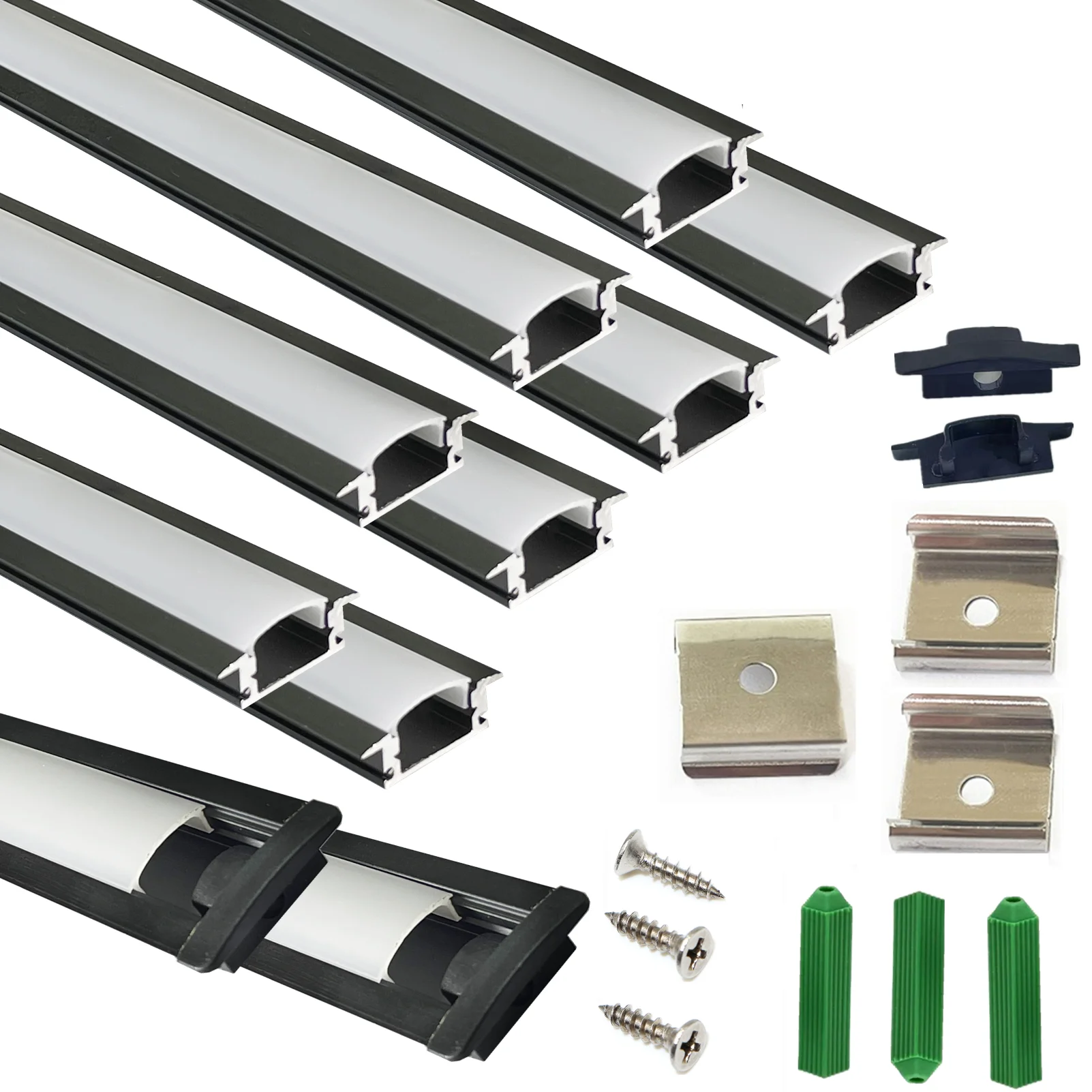 

LED Strip Black Track Channel Diffuser 10-Pack 3.28FT ,23.5X7 MM Recessed Tape Light Aluminum Profile With Milky Cover .