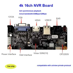 IP 카메라용 NVR 보드, 지지대 VMS, CMS, 모바일 앱, unv Private protoc 호환, 녹음기 1SATA 울트라 H.265 ONVIF, 4k 16CH