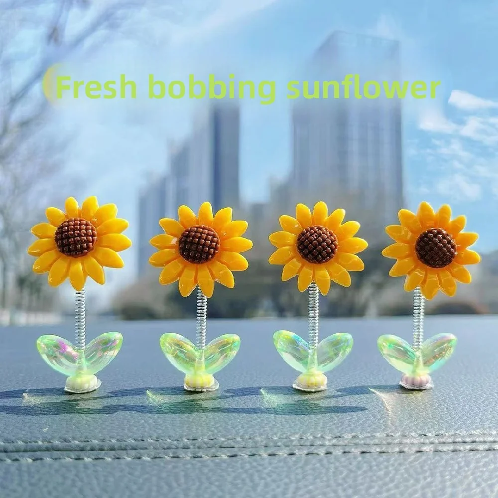

5pcs Cute Shaking Head Toy For Car Dashboard Decor Sunflower Car Center Console Rearview Mirror Decoration Ornaments
