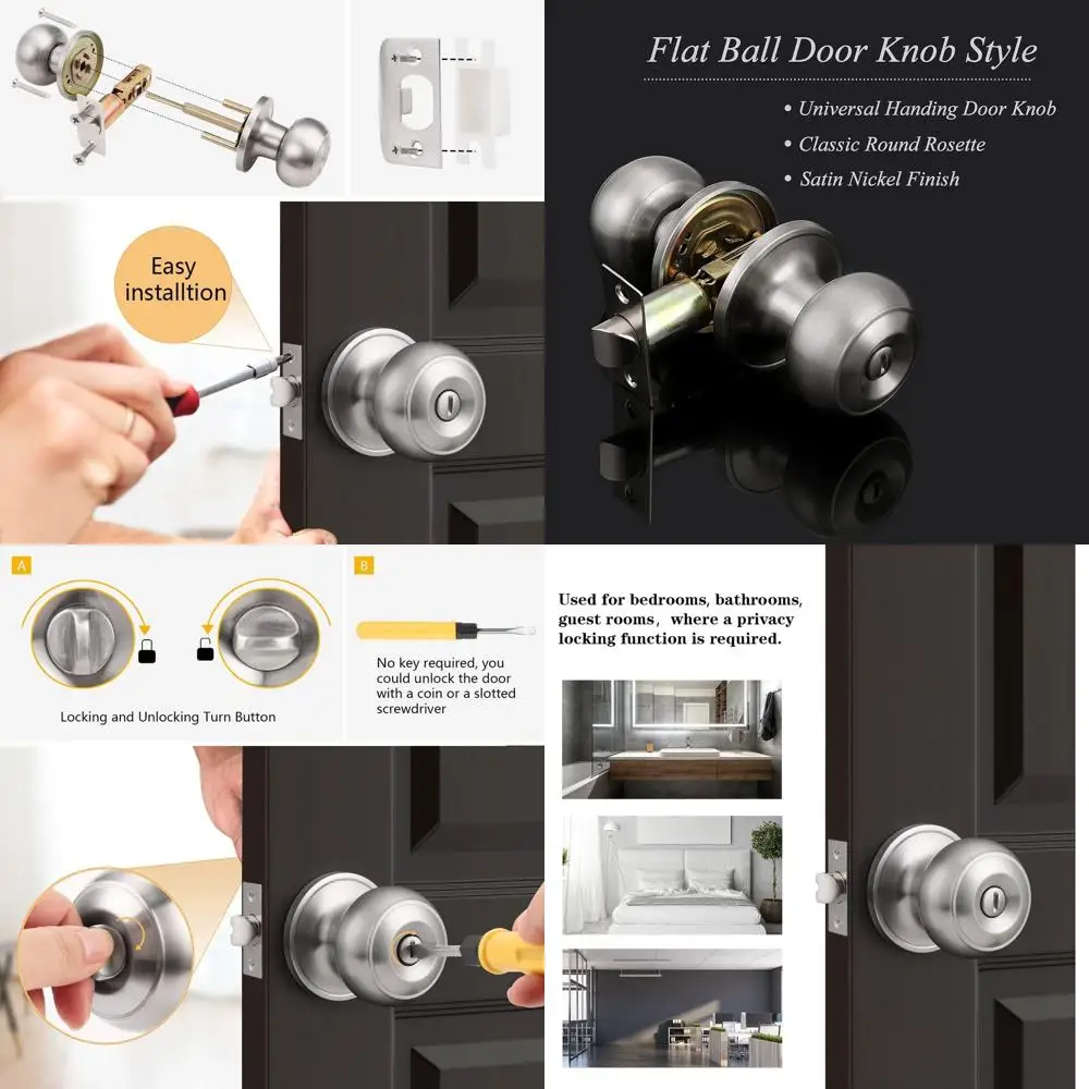 

Набор из 10 матовых никелевых дверных ручек с атласным шариком, идеально подходят для внутренних дверей спальни и ванной комнаты.