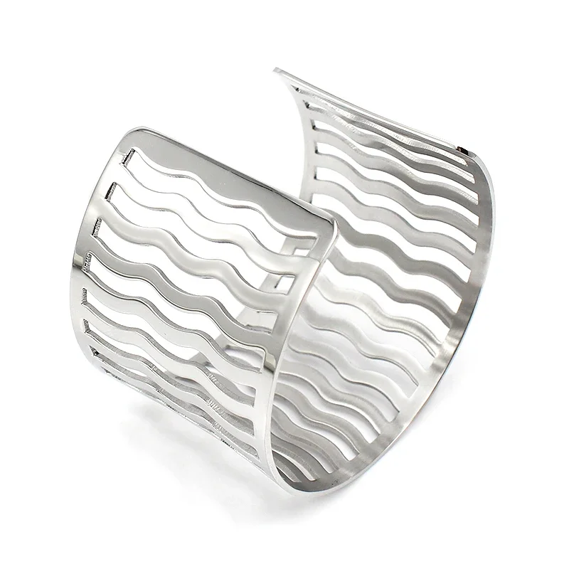 Brazaletes huecos de alta calidad, pulsera de acero inoxidable, brazalete ancho en blanco, joyería, el mejor regalo para niña, pulsera elegante 2024