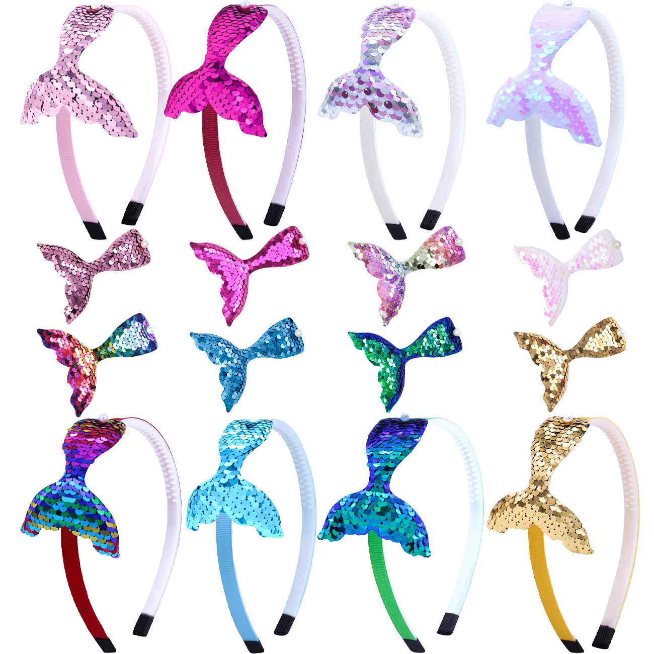 Sequin Flip Mermaid Tail Headband & Hair Clips Set for Girls Shiny Mermaid Hair Accessories, Headband & Clips for Party Photos
