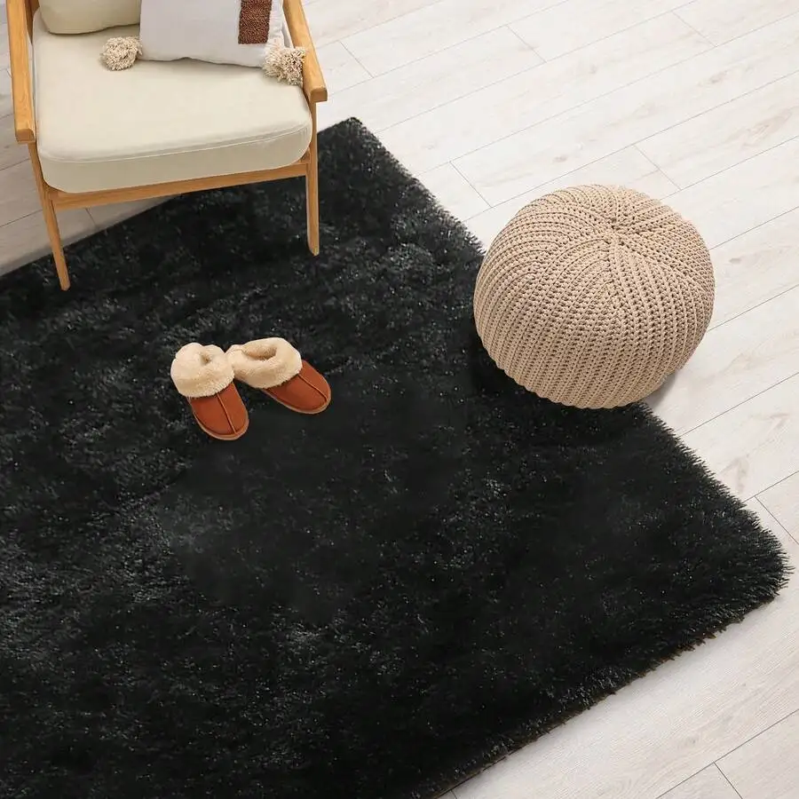 Burgundy Red Fluffy Shaggy Area Rug - Soft Non-Slip, Decorative for Living Room/Bedroom