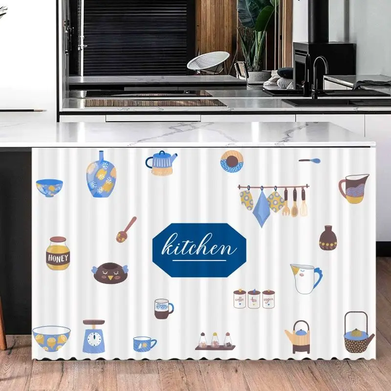 VIKAMA Cute Cartoon Kitchen Counter Curtain Dustproof Cabinet Sink Cupboard Cover Partition Short Curtain Home Decor