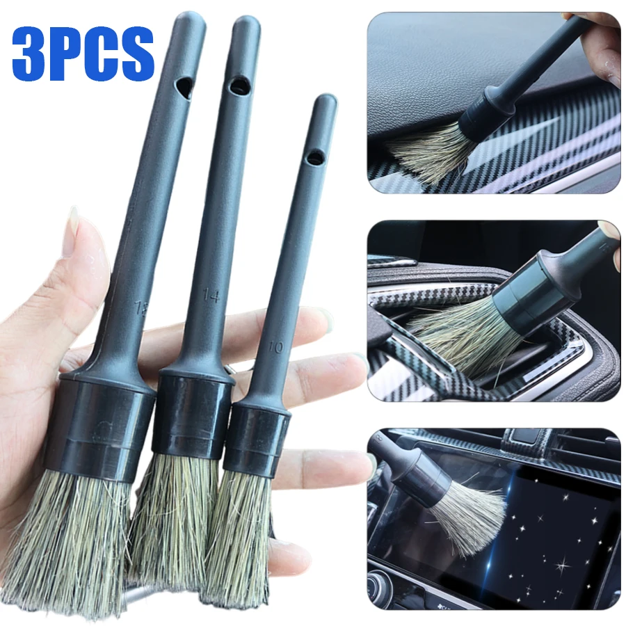 

Car Interior Hog Bristle Cleaning Brush Set of 3 Portable Cleaning Body Brushes Car Detailing Brushes Auto Interior Accessories