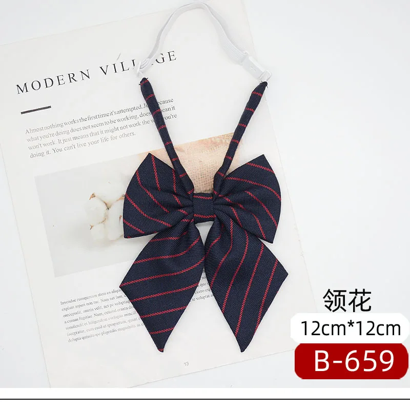 7CM Width Cotton Striped Lazy Ties For Men Women Student Bowknot Casual Black Grey Clip Tie Uniform Shirt Accessories Big Bowtie