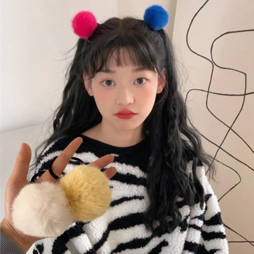

Осень-зима, веревка с меховой головкой, плюшевые эластичные резинки для волос, модные резинки для волос из кроличьего меха, помпон, резинка, держатель для хвоста