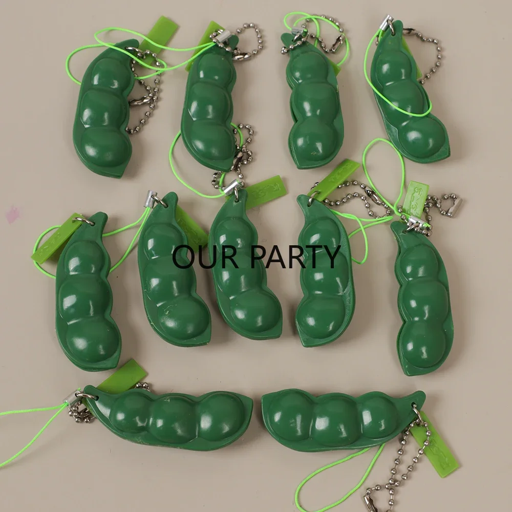 10Pcs Squeeze Edamame Antistress Peas Beans Fidget Toys Keychain for Kids Adults Birthday Party Favors Goodie Bag Pinata Fillers