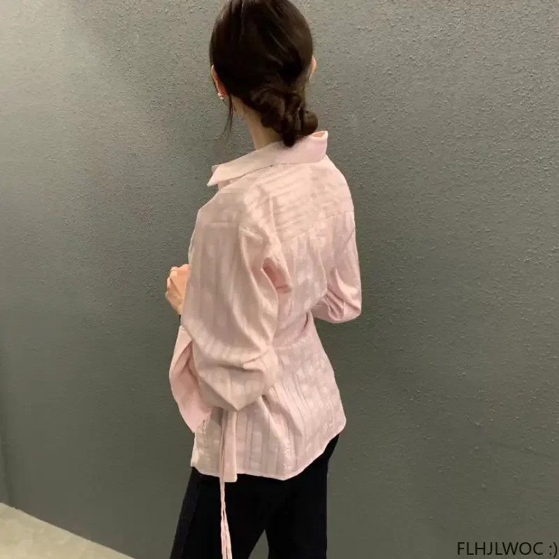 Chic Korea Tops Blusas Vrouwen 2023 Herfst Lange Mouw Nieuw Ontwerp Single-Breasted Effen Kleur Wit Roze Basic Shirts blouses