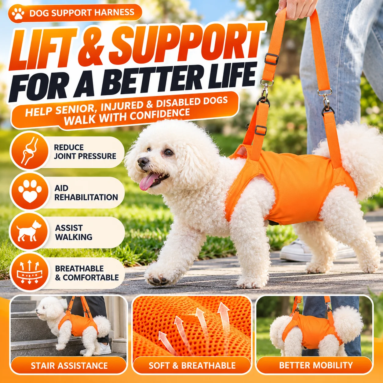 Pet Cotton Support Belt with Anti-Slip Tether Rope for Dogs and Cats, Aids in Walking Recovery for Elderly or Paralyzed Dogs.