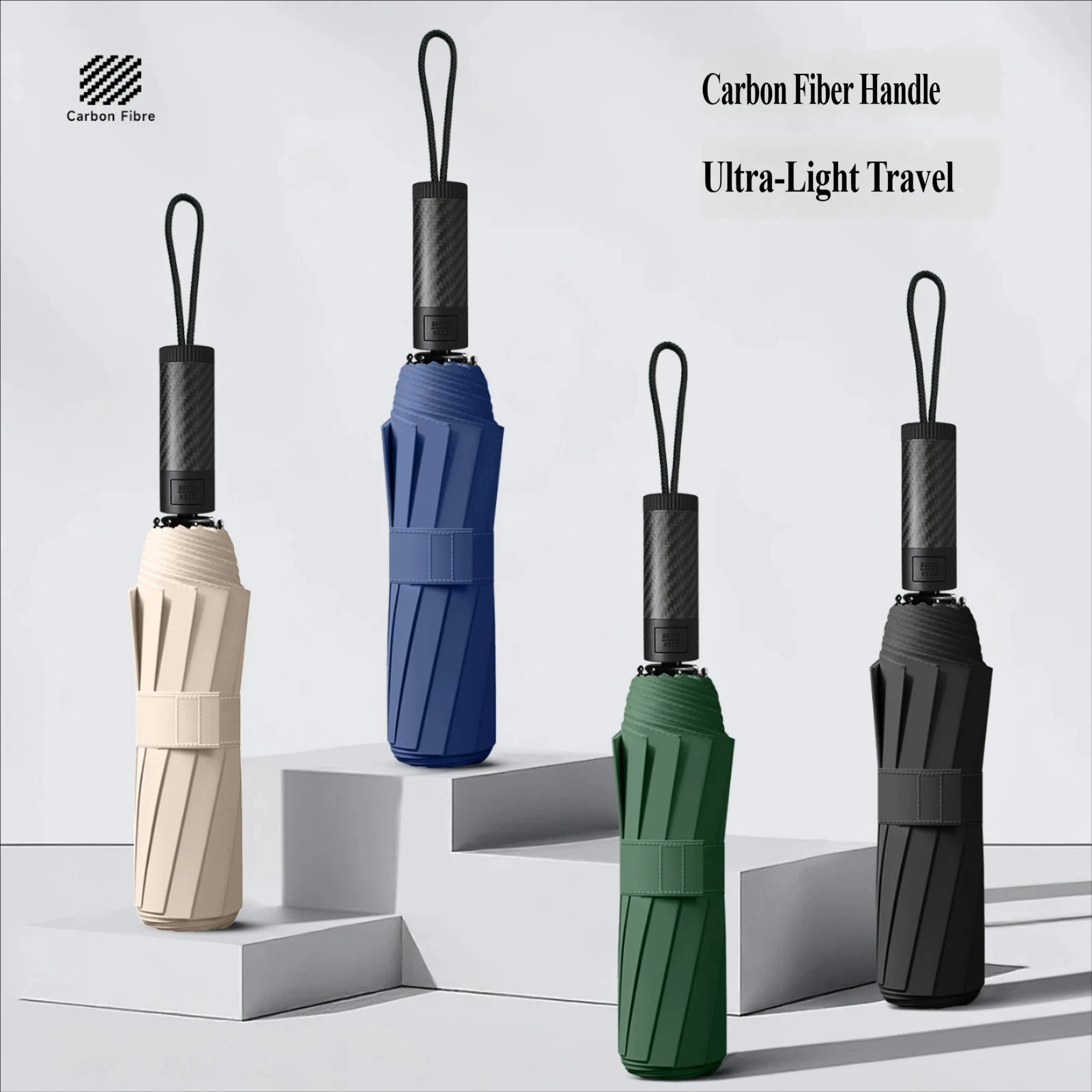 New 10-Rib Automatic Umbrella, Carbon Fiber Handle, Men's Business Folding Umbrella, UV Protection, Sun and Rain Dual Use