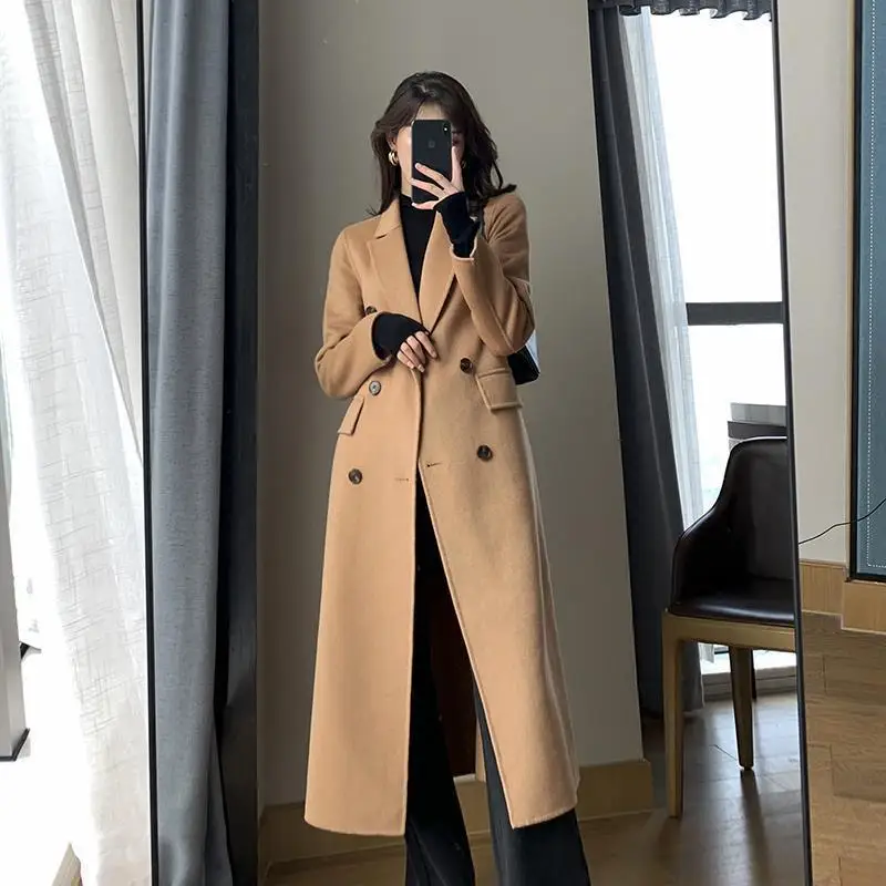 

Woolen Coats For Women Long Windbreaker Retro Jackets Blazer Cardigans 2023 Outerwear Turndown Warm Winter Trench Long coats