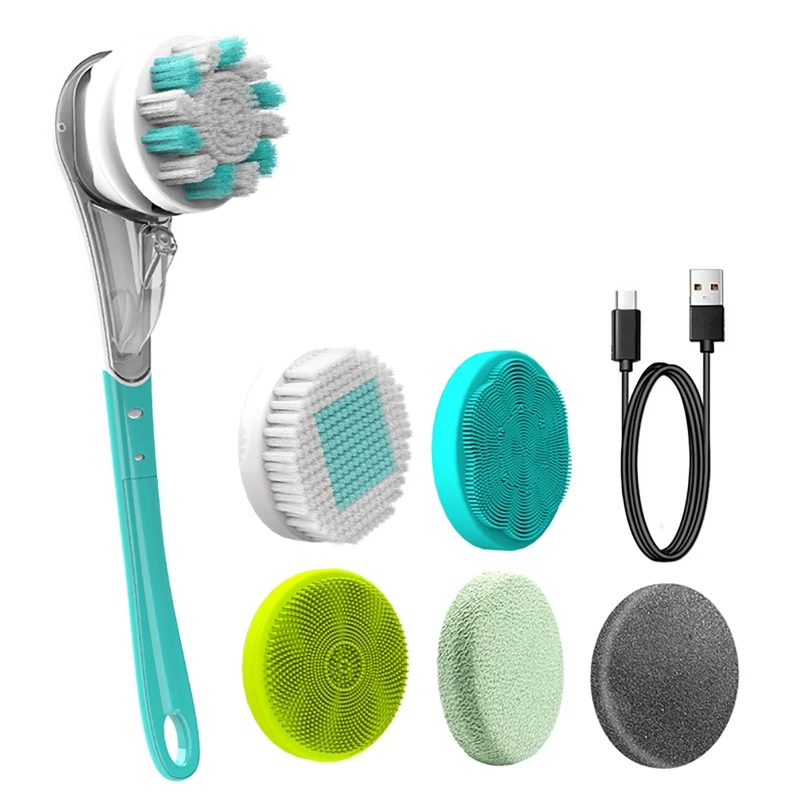 Multifunctional Electric Bath Brush Waterproof Cleaning Brush Long Handle Back Face Foot Scrub Tool Silicone Bath Body Brush