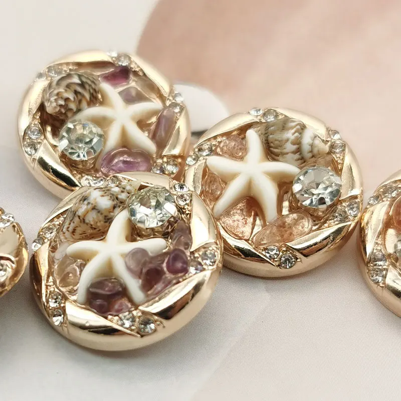 6 Stück 25mm Metallknöpfe für Kleidung Gold Luxus-Accessoires DIY Nähknöpfe Damenmantel Mode Strass-Verziert – Detail 4