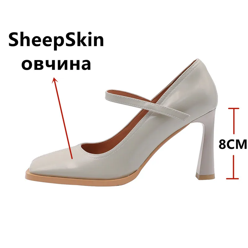 FEDONAS Spring Summer Elegant Fashion Women Pumps Square Toe High Heels Genuine Leather Mary Janes Shoes Woman Party Wedding