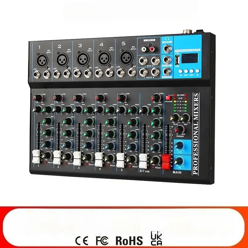 7-Channel Professional Mixer Microphone Recording DJ Mixer Stage Performance Control with Bluetooth mixer