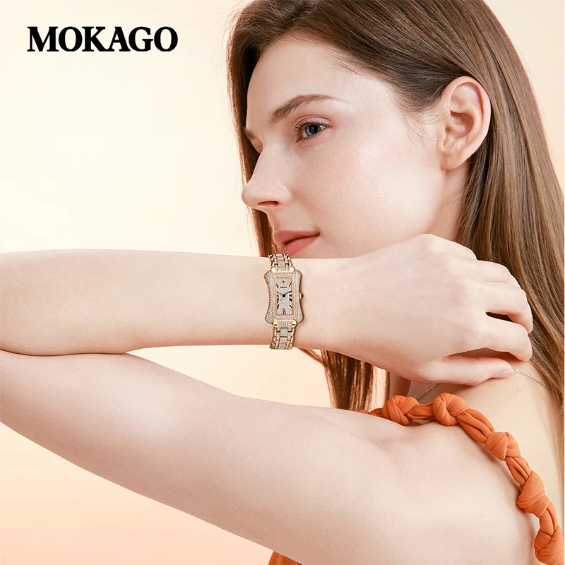 MOKAGO 2025Small Waist Luxury Women's Fashion Watch Retro Design Gemstone Sparkling Inlay Like Stars, Waterproof 8mm Thin Body