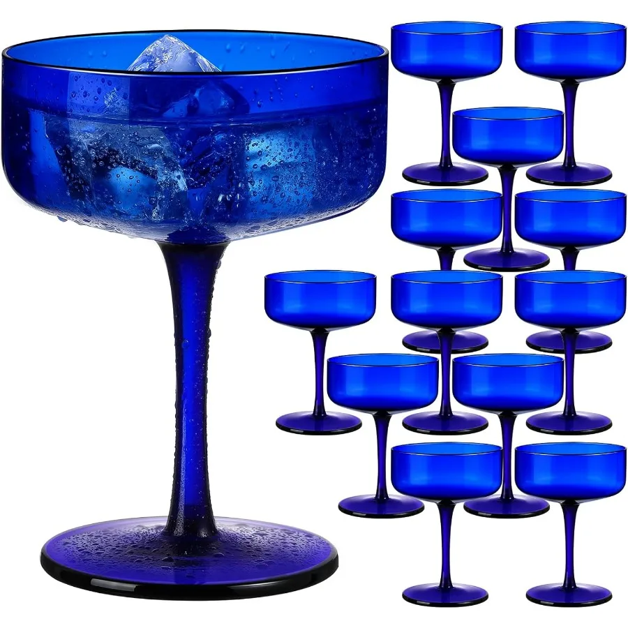 

12 Pcs Margarita Glasses 10 oz Cobalt Blue Glassware for Cocktail Parties Dishwasher Safe Blue Wine Glasses Ideal for Martini B