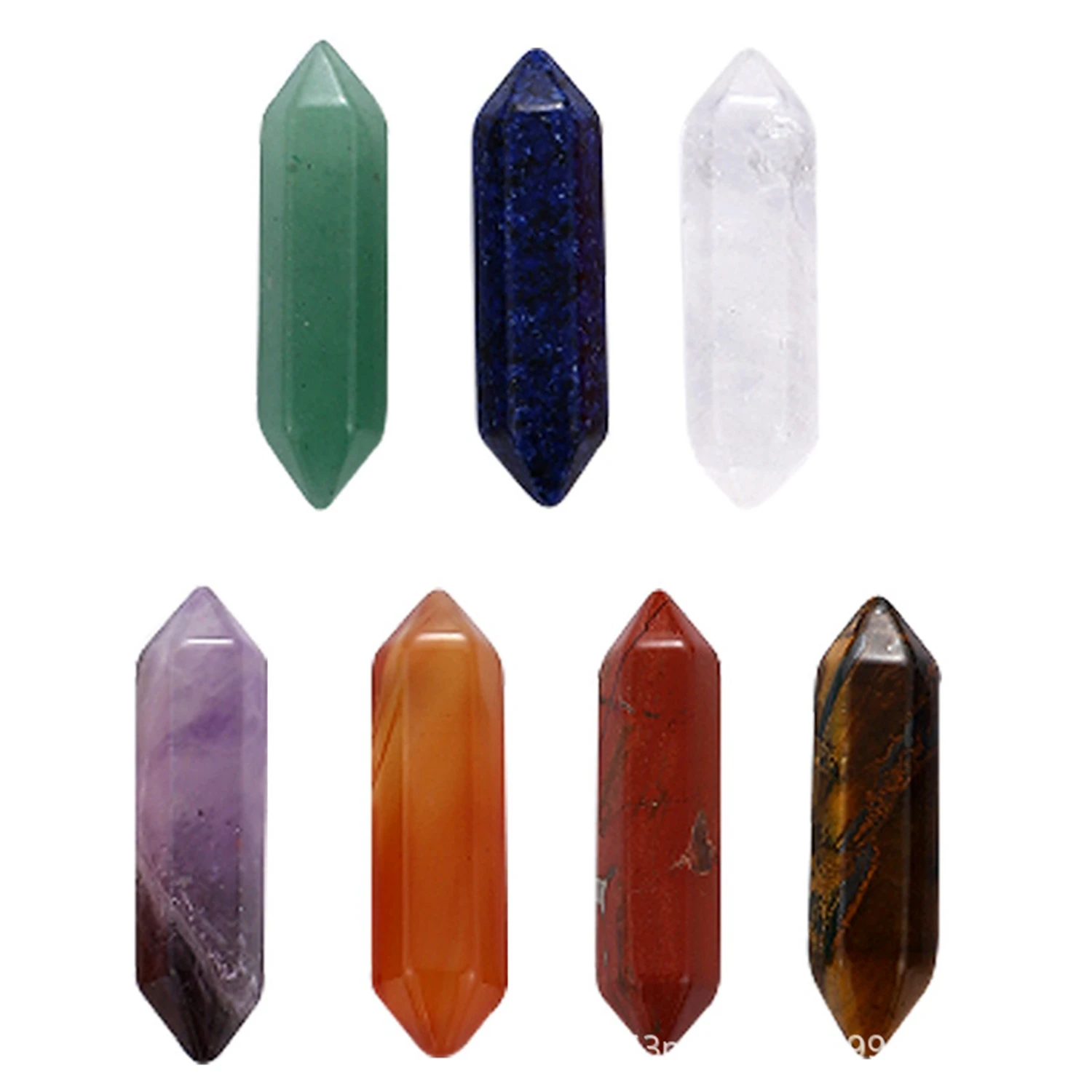 7 Chakra Crystal Hexagonal Pointed Prism Stone Beads Quartz Points Wands Bar Meditation HealingReiki Wicca Gua Sha Tool