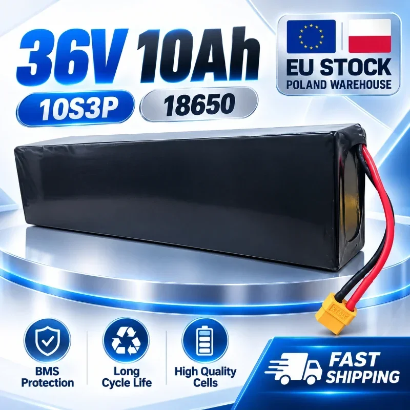 Batteria ricaricabile 36V 10Ah 10000mAh 10S3P 500W per KUGOO S1 S2 S3 e monopattino elettrico, celle 18650 Li-ion con BMS integrato, alta capacità e lunga durata, spedizione rapida dal magazzino UE in