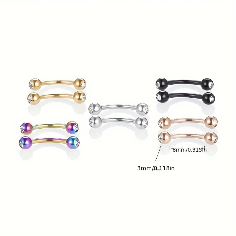 1/5 Pairs Stainless Steel Eyebrow Studs Rhinestone Decor Earrings Body Piercing Jewelry Nose Barbell Ring Ear Barbell Ring