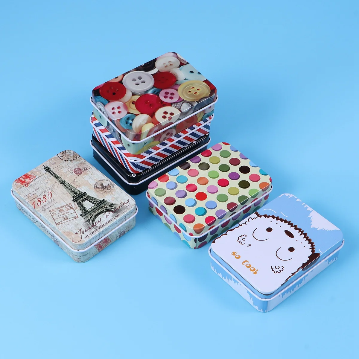 

6Pcs Iron Mini Storage Boxes Novelty Cartoon Pattern Rectangle Candy Jewelry Cards Coin Container for Home Office