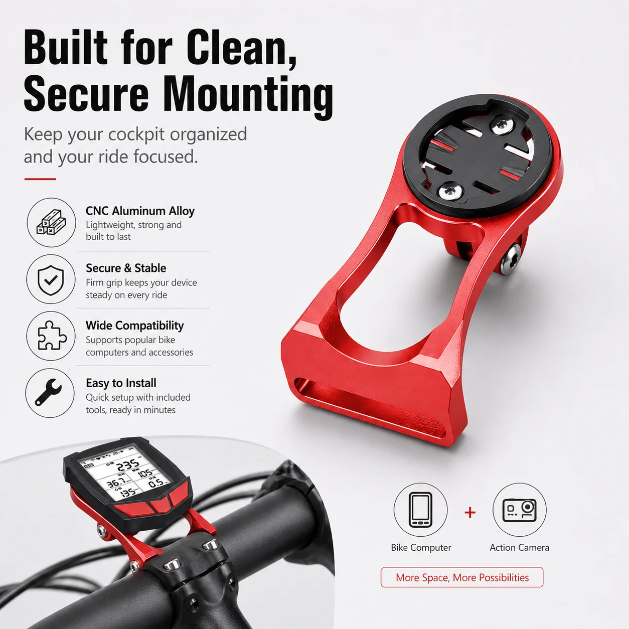 PINMOAP Bike Computer Mount Adjustable Bicycle Handlebar GPS Holder Lightweight Cycling Speedometer Bracket For Road MTB Bike