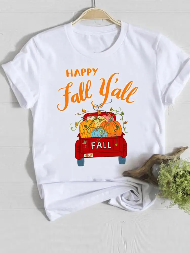 

Tee Ladies Clothing Truck Cartoon 90s Lovely Clothes Halloween Thanksgiving Fall Autumn Style T Women Graphic Print T-shirts