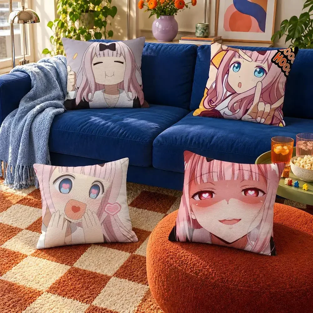 Anime Kaguya-sama: Love Is War Chika Cushion Cover Throw Pillow Soft Short Plush Cozy Durable Colorfast Sofa Bedroom Home Decor
