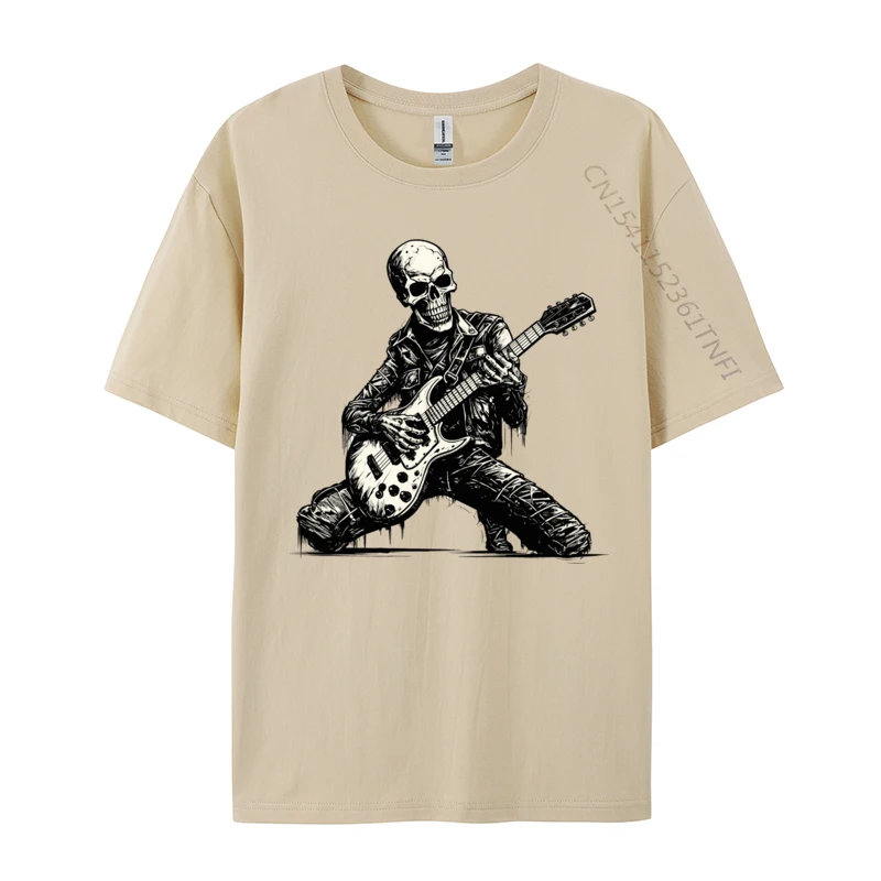 

Halloween Skeleton Playing Guitar Rock On Rock And Roll Band BirthdayPrinted On Tees Lovers Day 2024 Cotton T Shirt