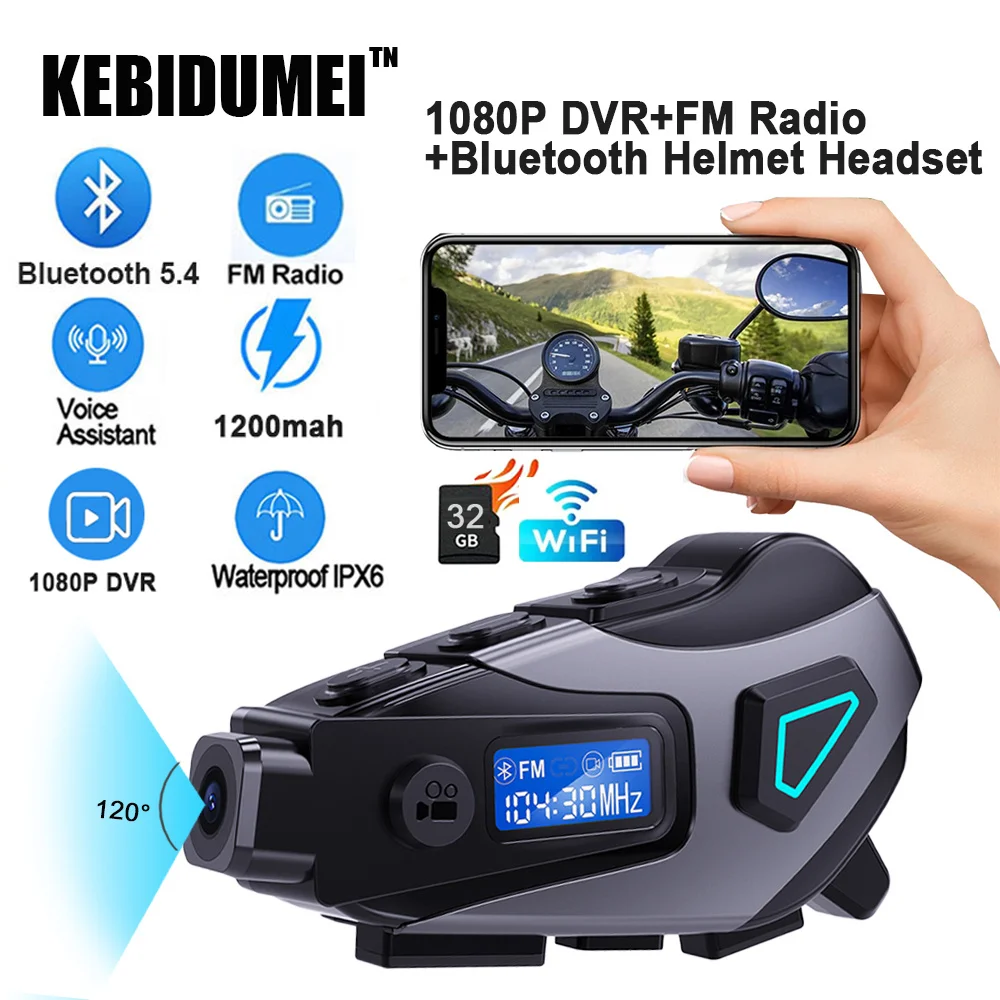 

1080P HD Video Dashcam Wide-angle Lens FM+Bluetooth Motorcycle Helmet Headset Wireless Camera Waterproof motorbike Recorder