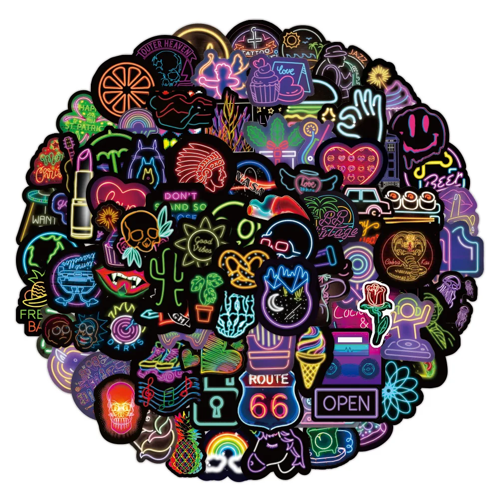 

10/30/50/100 Cool Cartoon Neon Light Stickers Personalized Graffiti Sticker DIY Scrapbooking Luggage Phone PVC Waterproof Decals