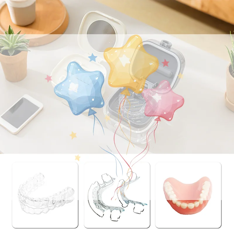 المحمولة حامي الفم صندوق التجنيب حالة تنظيف الفم كاذبة الأسنان أسنان صندوق تخزين مع سلة مصفاة طقم أسنان نقع الحاويات