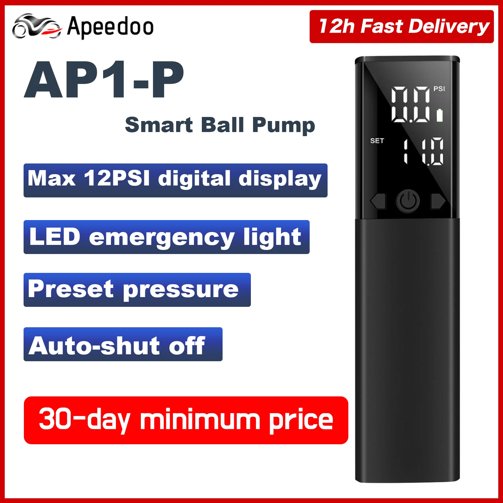 

Apeedoo Electric Smart Air Pump Portable Fast Ball Inflation Precise Pressure Gauge Digital for Basketball Volleyball Football