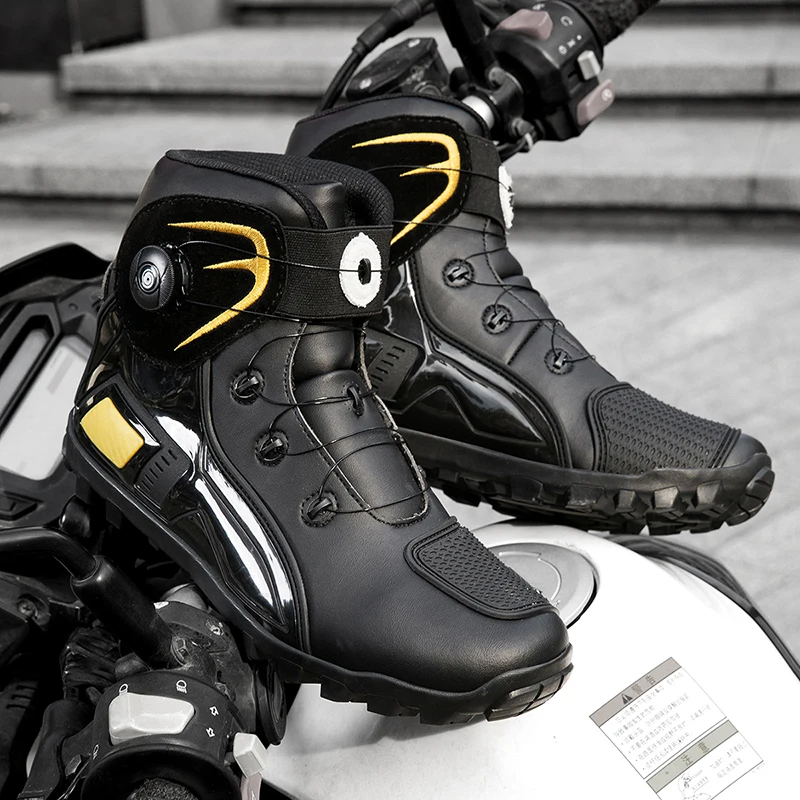 Men black Motorbike Shoes Motorcycle boots Breathable Anti-fall Rider Road Racing Casual Shoes Boots Gear Shift Rubber Sole