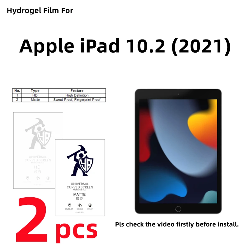 

2pcs HD Hydrogel Film For Apple iPad 10.2 2021 Matte Screen Protector For iPad 10.2 (2021) Clear/Frosted Full Cover Protective