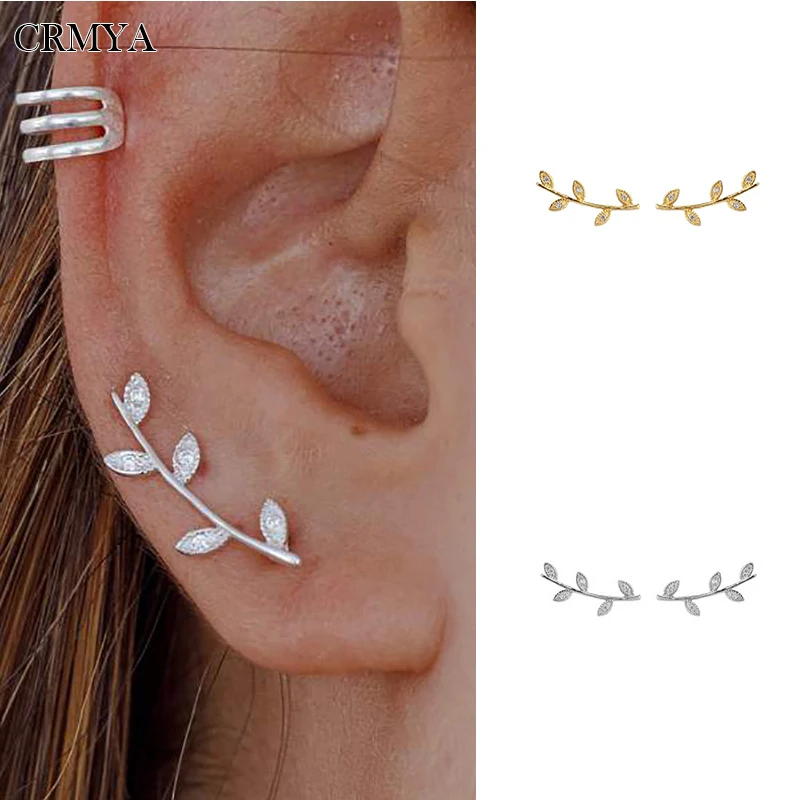 

CRMYA Cubic Zirconia Climber Earrings Gold Silver color Crawler Leaf Shape Simple Ear Jacket Earrings for Women Wedding Jewelry