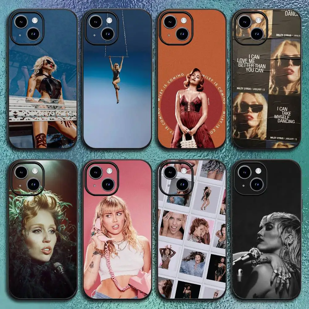 Funda de teléfono M-Miley Cyrus Flowers Singer para IPhone 17 12 13 14 15 16Pro Max Plus Classic carcasa suave negra