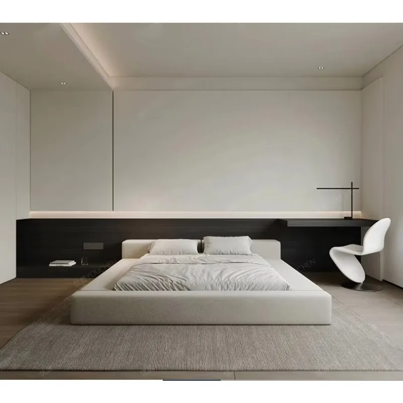 Modern Simple Customizable Furniture King-Size Bed with Fabric Upholstery Wooden Frame Tatami Double Bed for Hotel Villa Bedroom