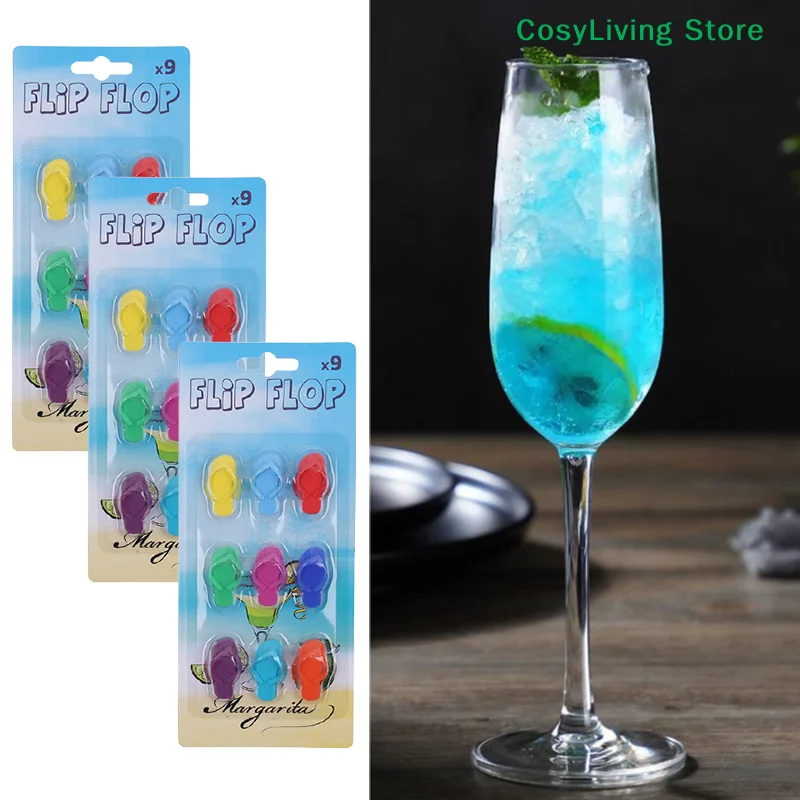 9Pcs/Set Silicone Slippers Wine Glass Charms Wine Glass Markers Party Cocktails Drinking Cup Sign Suction Cup Identifier