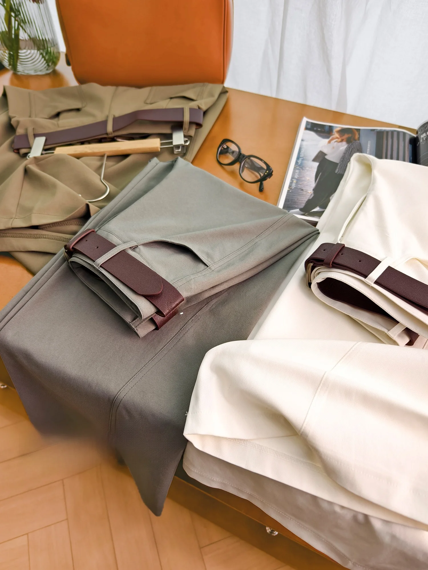 

Брюки с эффектом похудения, винтажный пояс, широкие штанины, мягкие, с высокой талией, повседневные