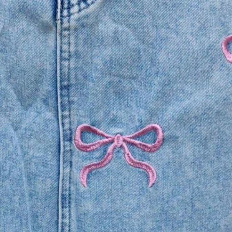 

Women Summer Denim Skirts Casual Bow Embroidery Split Long Jeans Skirt for Beach Vacation Club Streetwear