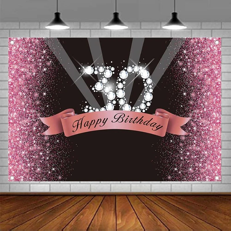 Black And Pink Photography Backdrop For Party Women Decor Fabulous And Thirty 30th Birthday Party Background Cake Smash Banner