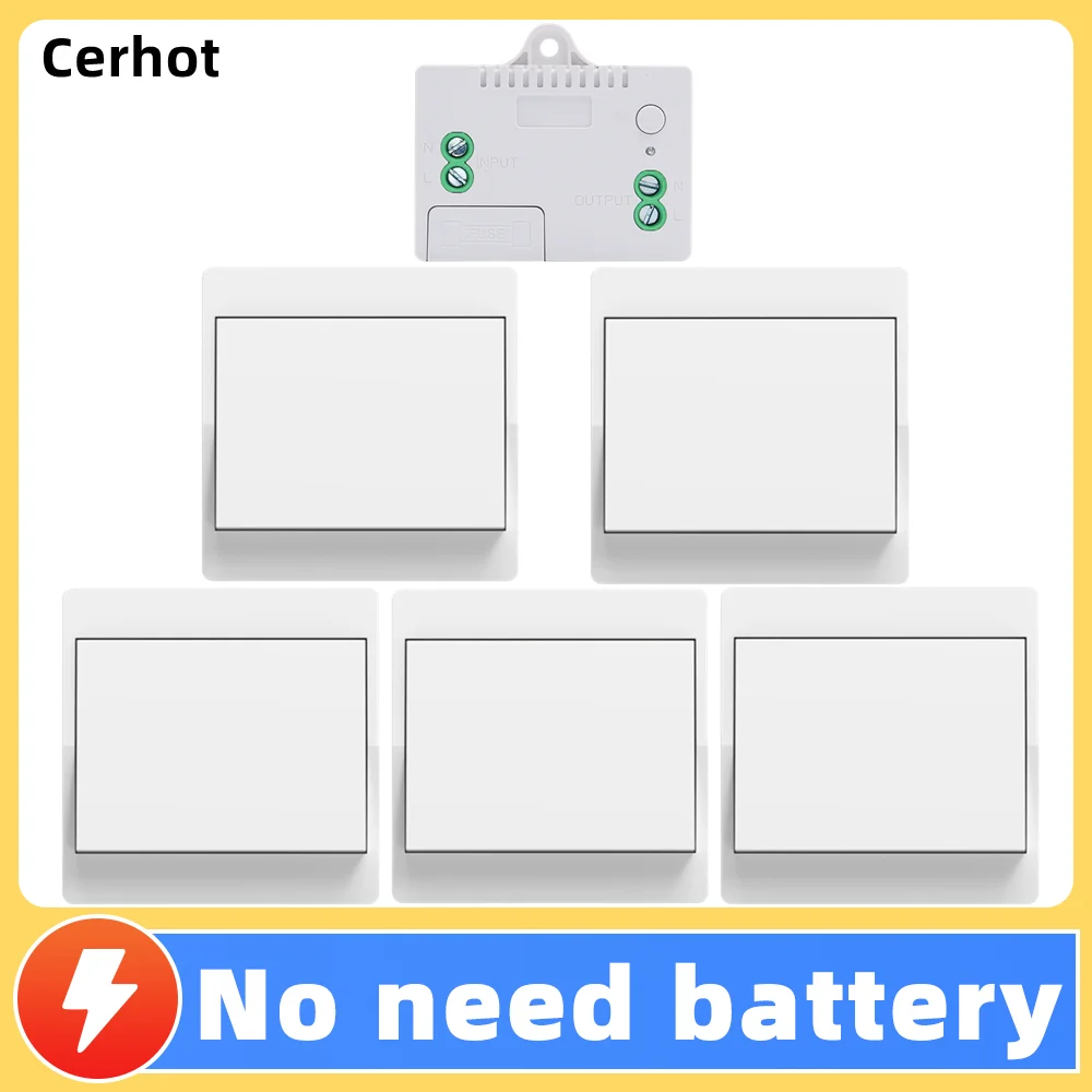 

Cerhot RF433 Беспроводной переключатель с автономным питанием без батареи Кнопка дистанционного управления Настенный выключатель света Бытовой водонепроницаемый переключатель