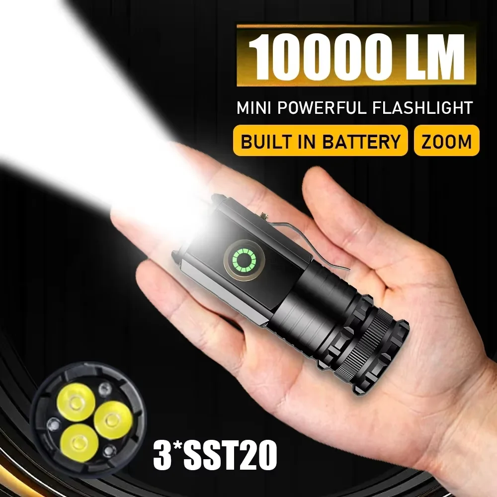

3 светодиода LED SST20, мини-фонарик, перезаряжаемый через TYPE-C, портативный EDC-фонарь, аварийный кемпинговый фонарь с магнитом, работает от аккумулятора 18350
