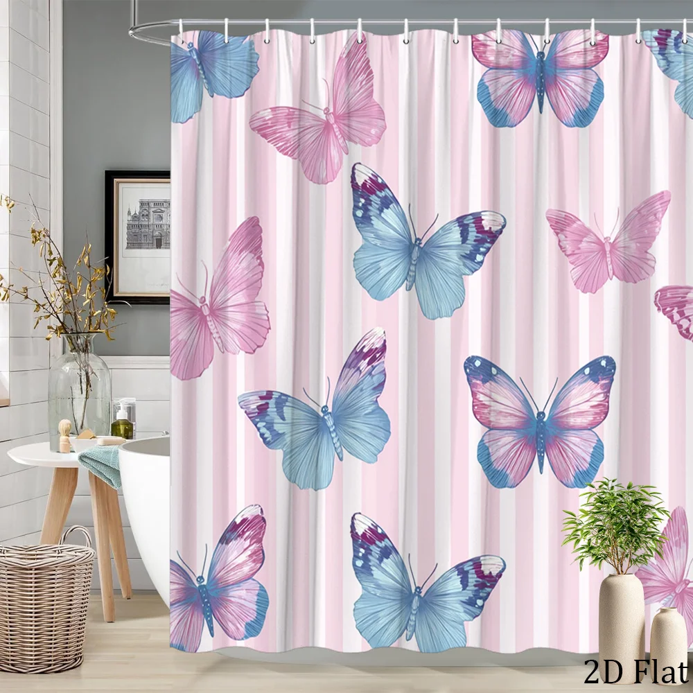 

Whimsical Butterfly Shower Curtain Pink Blue Pastel Waterproof Bathroom Decor Novelty Curtain 180x200cm