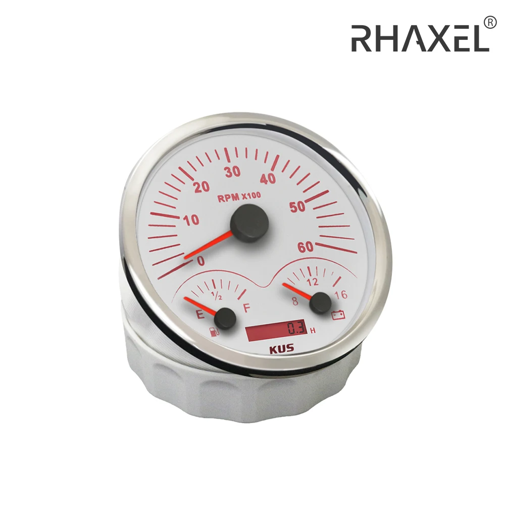 KUS 3in1 Multifunctional Gauge Tachometer Fuel Level 12V Voltmeter 110mm with Red Yellow Backlight for Car RV Motorcycle